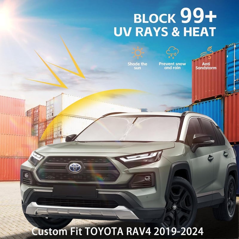 AuyNeas for Toyota RAV4 2019-2024 2025 Windshield Sun Shade, Front Window Shade Custom Fit RAV4 Accessories Sun Visor Foldable Sunshade Blocks UV Rays Summer Must Have Car Accessories - Image 2